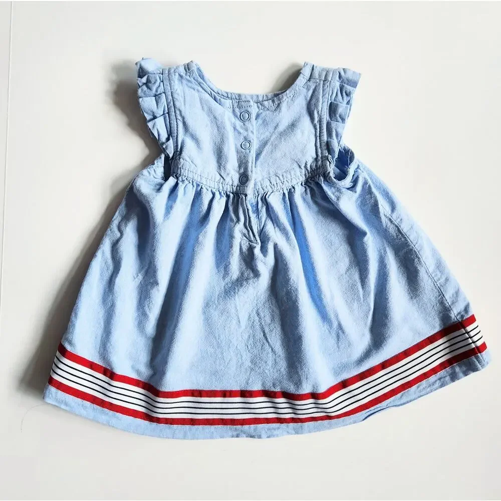 Tommy Hilfiger Chambray Red White & Blue Flutter Sleeve Dress Size 6/9 months